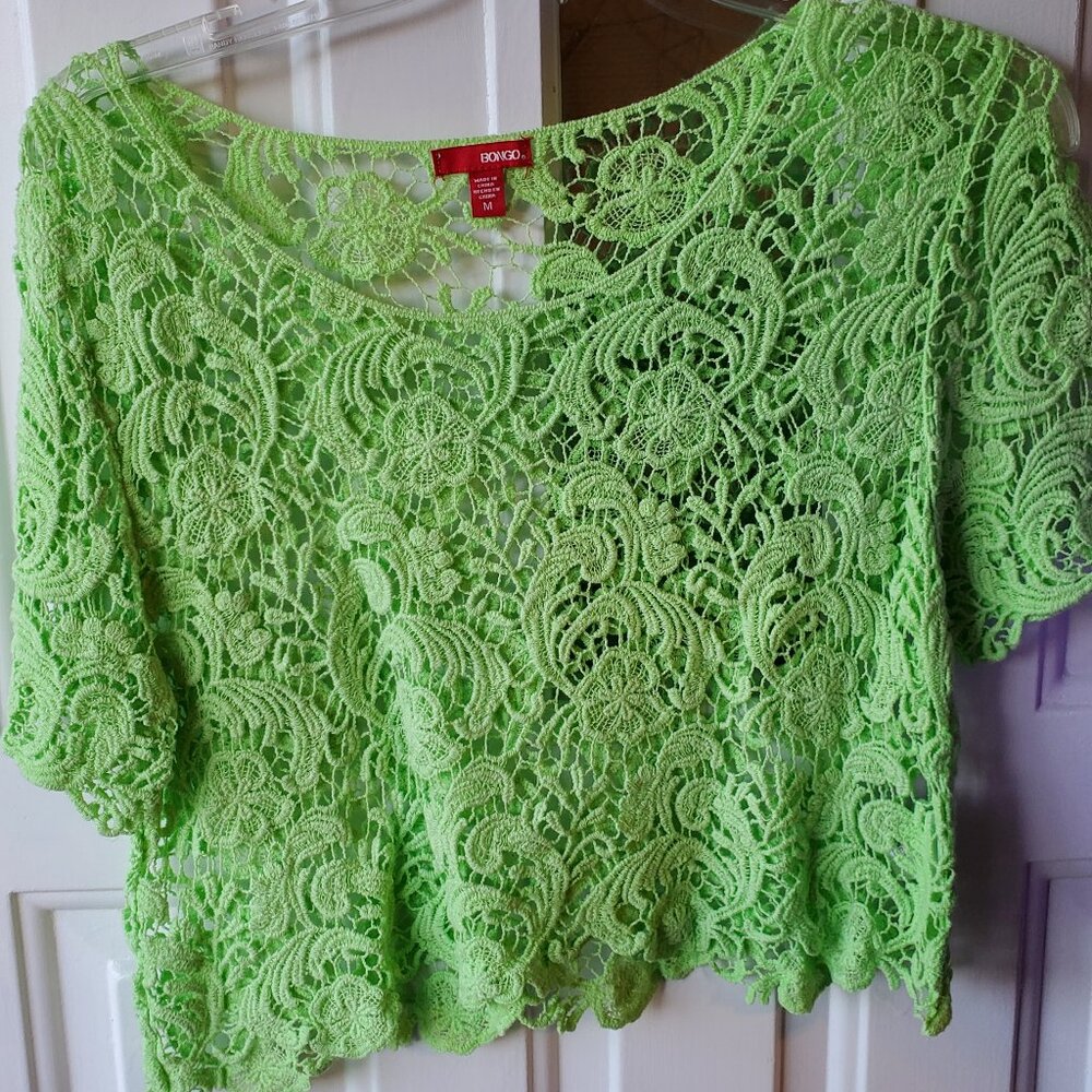 Women's Bongo Green Crochet Crop Top - Size Medium- Used